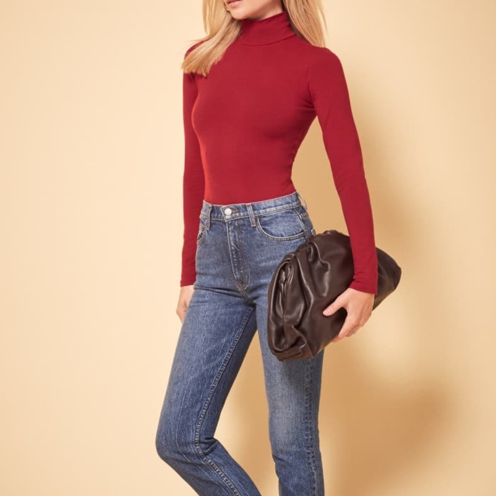 Reformation Navia Red Turtleneck Bodysuit